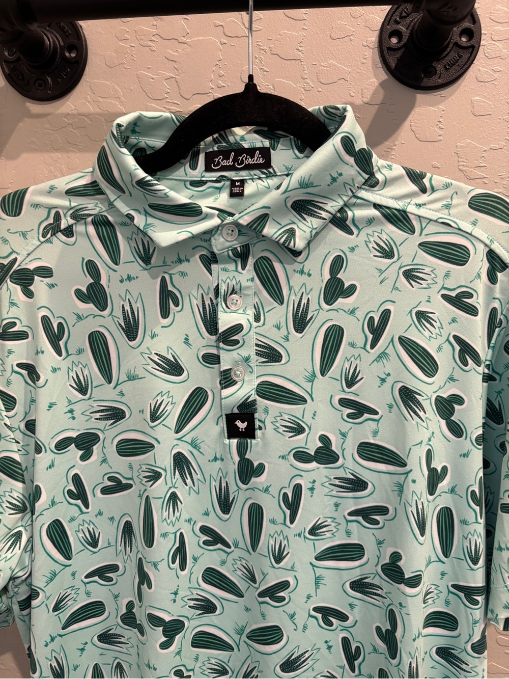 Bad Birdie Mint Green Polo with Dark Green Cactus Print